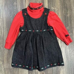 LEE vintage black denim Jean jumper dress and turtleneck USA made 3T